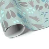 ミントグリーンブルーグレー動物トラックパターン ラッピングペーパー (ロールコーナー)