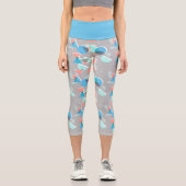 ミントグリーンブルーコーラル赤面ピンク50sアートパターン カプリレギンス (正面)