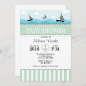 ミントグリーンブルー航海のベビーシャワー招待状 招待状 (正面/裏面)
