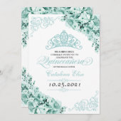 ミントグリーンプリンセスクラウンキンセアニェラ誕生日 招待状 (正面/裏面)