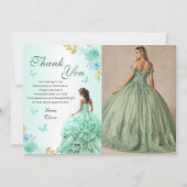 ミントグリーンプリンセスドレスキンセニェラ誕生日 サンキューカード (正面)