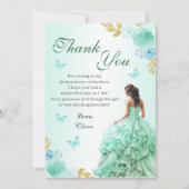 ミントグリーンプリンセスドレスキンセニェラ誕生日 サンキューカード (正面)
