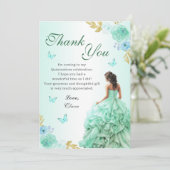 ミントグリーンプリンセスドレスキンセニェラ誕生日 サンキューカード (スタンド正面)