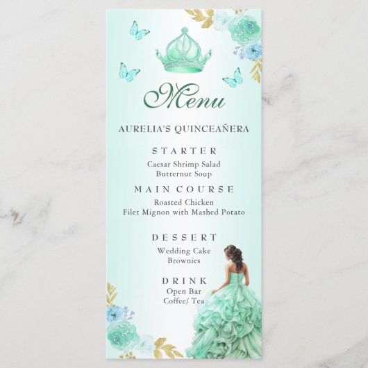 ミントグリーンプリンセスドレスキンセニェラ誕生日 メニュー (正面)