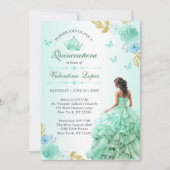 ミントグリーンプリンセスドレスキンセニェラ誕生日 招待状 (正面)