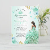 ミントグリーンプリンセスドレスキンセニェラ誕生日 招待状 (スタンド正面)