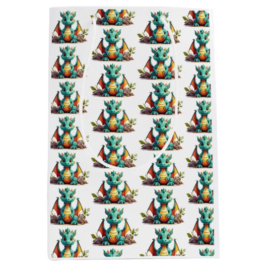 ミントグリーンベビードラゴンファンタジーパターン抱き枕 ミディアムペーパーバッグ (正面)