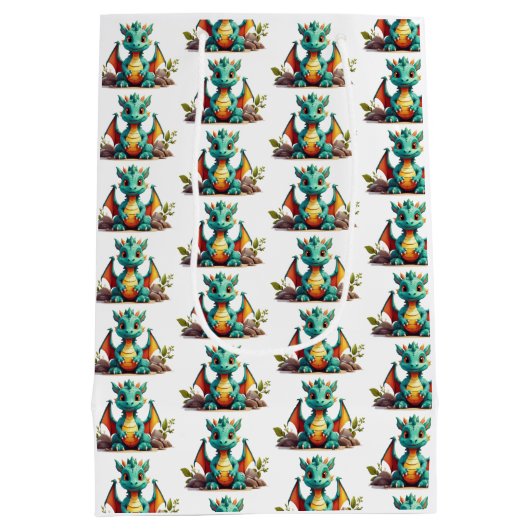 ミントグリーンベビードラゴンファンタジーパターン抱き枕 ミディアムペーパーバッグ (裏面)