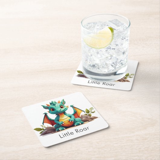 ミントグリーンベビードラゴンリトルロール紙コースター スクエアペーパーコースター (インサイチュ)