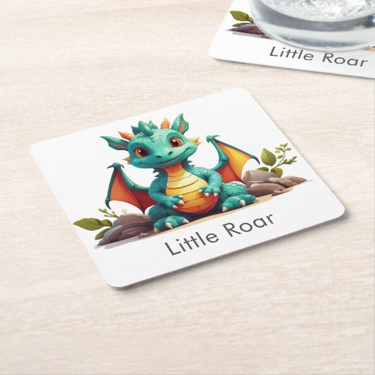 ミントグリーンベビードラゴンリトルロール紙コースター スクエアペーパーコースター (アングル)