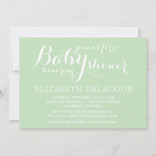 ミントグリーンベビーモダンシャワー招待状 招待状 (正面)