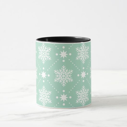 ミントグリーンホワイトスノーフレークのクリスマスパターン マグカップ (中央)