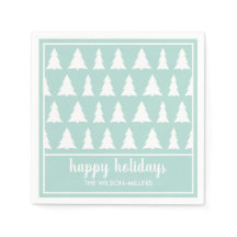 ミントグリーンホワイトツリーパターンネームホリデーパーティー