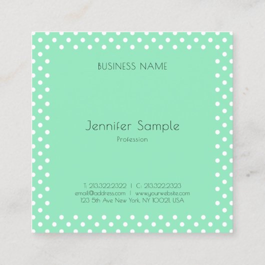 ミントグリーンホワイトドットエレガントテンプレートモダン スクエア名刺 (裏面)