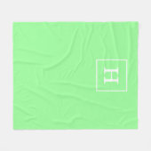 ミントグリーンホワイトフレームイニシャルモノグラム フリースブランケット (正面(横))