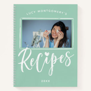 ミントグリーンホワイトブラシスクリプトレシピ写真 ノートブック