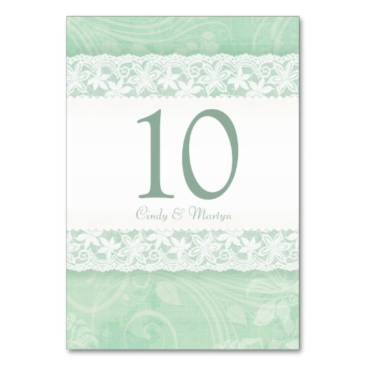 ミントグリーンホワイトレース結婚プリントのテーブル番号 テーブルナンバー (正面)