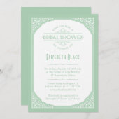 ミントグリーンホワイトヴィンテージフレームブライダルシャワー 招待状 (正面/裏面)