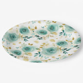 ミントグリーンホワイト金ゴールドバラフローラブライダルシャワー ペーパープレート (アングル)
