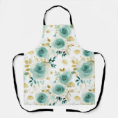 ミントグリーンホワイト金ゴールドバラフローラ エプロン (正面)