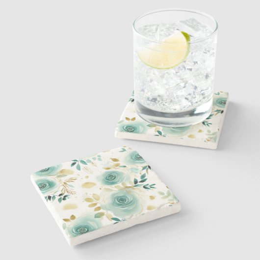 ミントグリーンホワイト金ゴールドバラフローラ ストーンコースター (横)