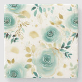 ミントグリーンホワイト金ゴールドバラフローラ ストーンコースター (正面)