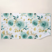 ミントグリーンホワイト金ゴールドバラフローラ ビーチタオル (正面)