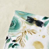 ミントグリーンホワイト金ゴールドバラフローラ ビーチタオル (インサイチュ)