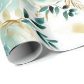 ミントグリーンホワイト金ゴールドバラフローラ ラッピングペーパー (ロールコーナー)