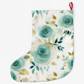 ミントグリーンホワイト金ゴールドバラフローラ ラージクリスマスストッキング (裏面)