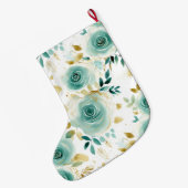 ミントグリーンホワイト金ゴールドバラフローラ ラージクリスマスストッキング (裏面 (吊り時))