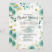 ミントグリーンホワイト金ゴールドバラブライダルシャワー 招待状 (正面/裏面)