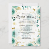 ミントグリーンホワイト金ゴールドバラブライダルシャワー 招待状 (正面)