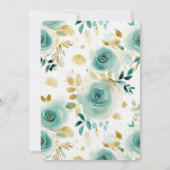 ミントグリーンホワイト金ゴールド結婚バラ 招待状 (裏面)