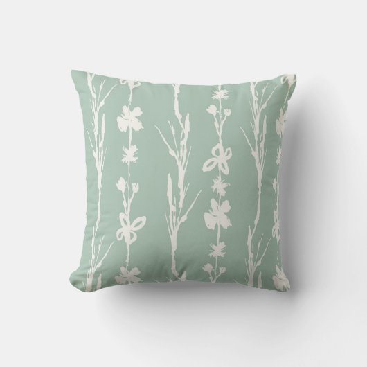 ミントグリーンボタニカルプリントファームハウスピロー クッション (正面)