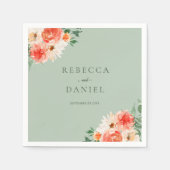 ミントグリーンボホオレンジワイルドフラワー結婚ズ スタンダードカクテルナプキン (正面)