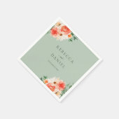 ミントグリーンボホオレンジワイルドフラワー結婚ズ スタンダードカクテルナプキン (角)