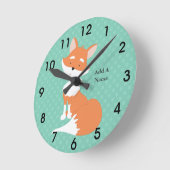 ミントグリーンポルカドット・ウッドランドキツネ・カスタム ラウンド壁時計 (傾斜)