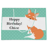 ミントグリーンポルカドット・ウッドランドキツネ・カスタム ラージペーパーバッグ (正面)