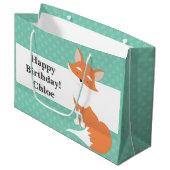 ミントグリーンポルカドット・ウッドランドキツネ・カスタム ラージペーパーバッグ (正面アングル)