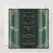 ミントグリーンマスクシックブラックマスカレードパーティー 招待状 (裏面)