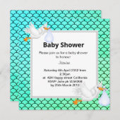 ミントグリーンマーメイドコウノトリ赤ちゃんシャワー招待状 招待状 (正面/裏面)