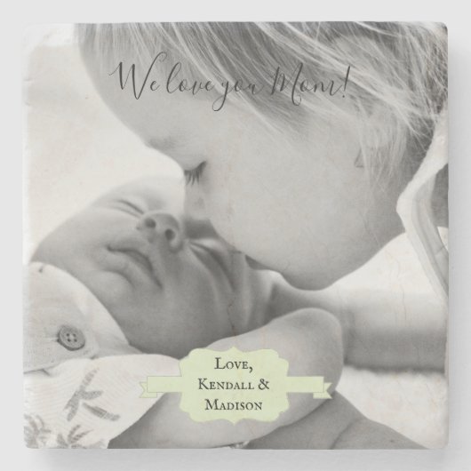 ミントグリーンミニマリストフォトマザーズデイストーンコーア ストーンコースター (正面)