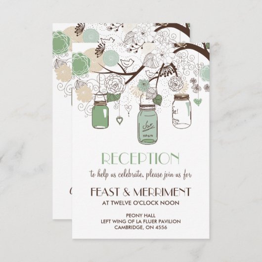 ミントグリーンメイソンジャースウェディングレセプションカード エンクロージャーカード (正面/裏面)