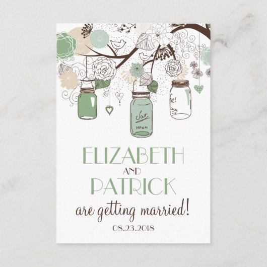 ミントグリーンメイソンジャースウェディングレセプションカード エンクロージャーカード (裏面)