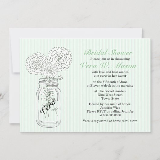 ミントグリーンメイソンJARヴィンテージブライダルシャワー招待状 招待状 (正面)