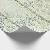 ミントグリーンメタリックダマスク金ゴールドウッドフォキシエ ラッピングペーパー (角)