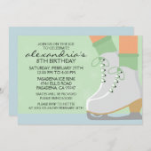 ミントグリーンメディアスキンスケートレースアイススケートで滑るパー 招待状 (正面/裏面)