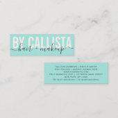 ミントグリーンモダンタイポグラフィシンプルメイクアップヘア スキニー名刺 (正面/裏面)