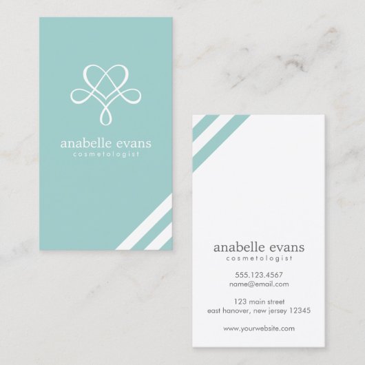 ミントグリーンモダンハートと渦巻き 名刺 (正面/裏面)